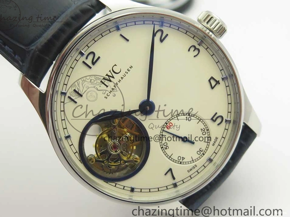 MIROTIME 0111 Cozy Portuguese Tourbillon IW5463 SS ZF Best Edition White Dial Blue Hands on Blue Leather Strap 7172